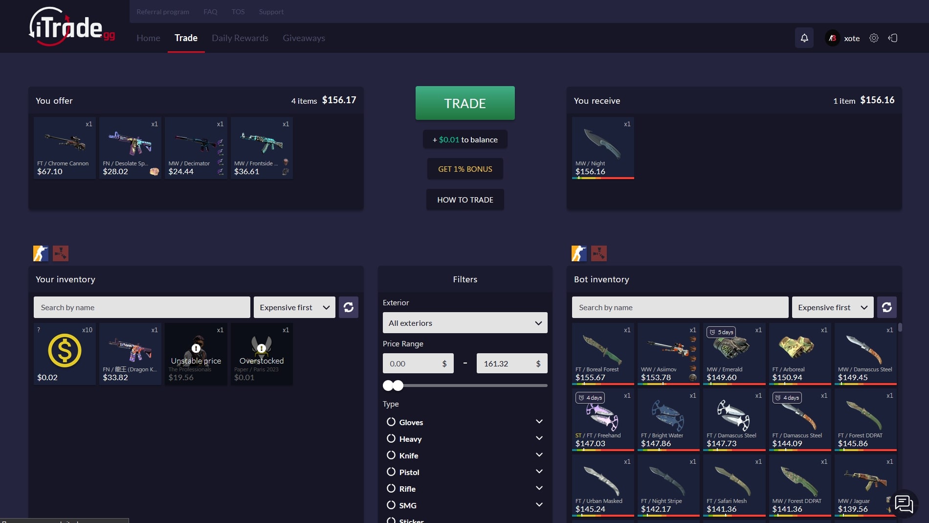 iTrade.GG Trading Page ScreenShot