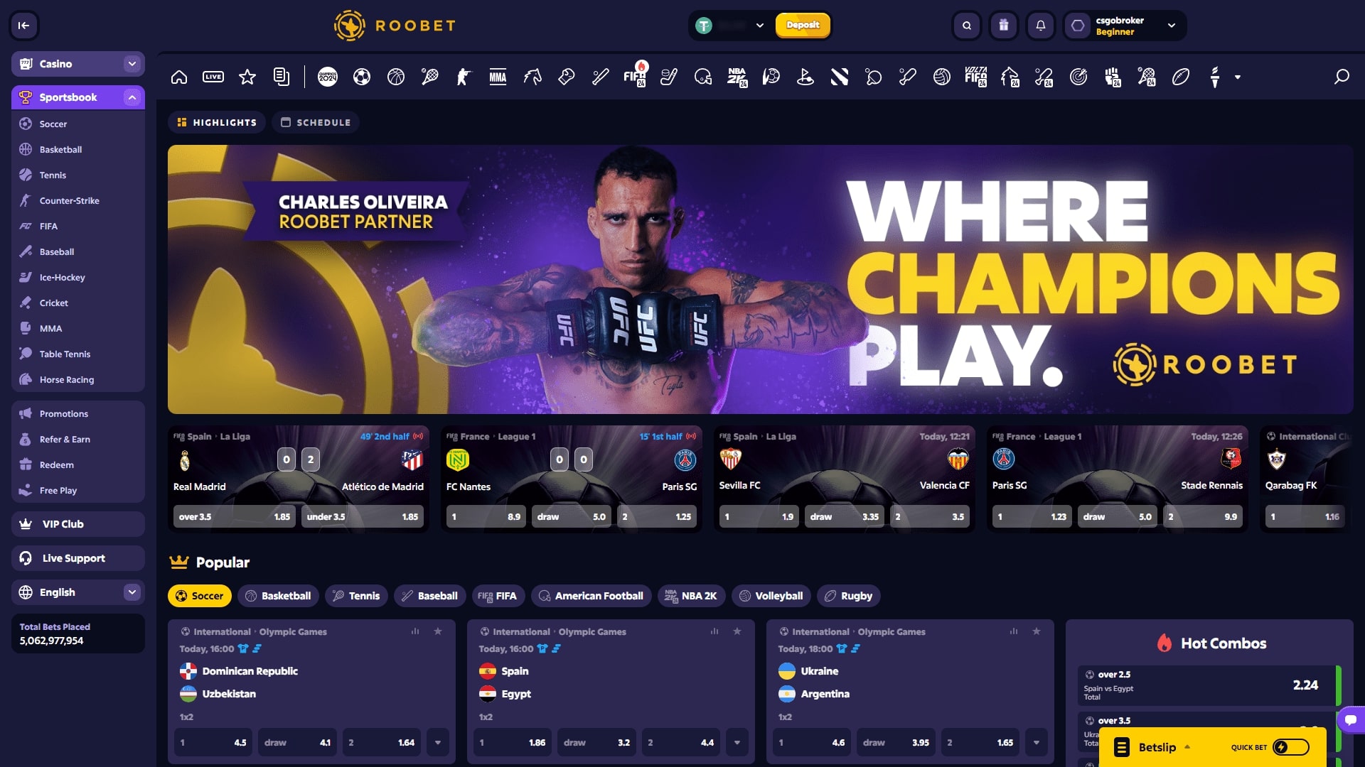 Roobet Sportsbook ScreenShot